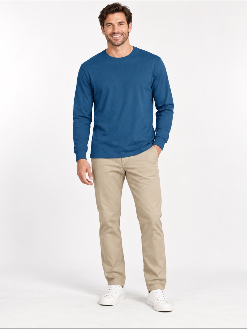 LandsEnd Men’s 100% Cotton Long Sleeve Crew Neck Tee Shirt